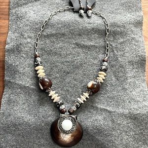 Beaded Ethic Style Necklace and Earring set with wood beads